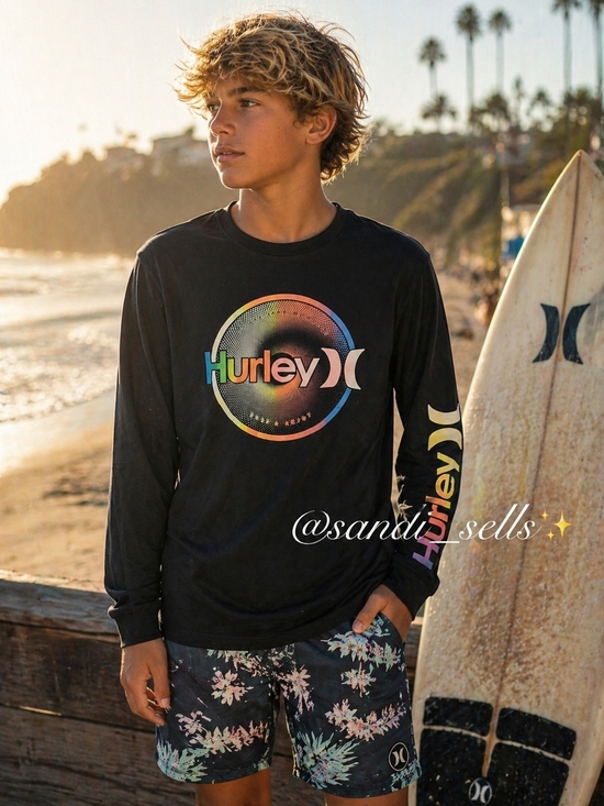 Hurley Other - Hurley Black Long Sleeve Tee with Rainbow Logo